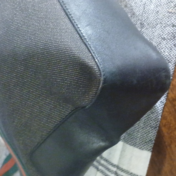 Authenti Gucci Web Sherry Line Shoulder Tote Bag Dark Gray And Black Canvas - Picture 6 of 15